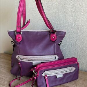 Coach Purple and Pink Leather handbag with matching wallet